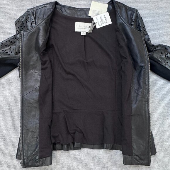 Hinge Womens Motorcycle Jacket Black Leather Full Zip Laser Cut Lined Size M NWT - Picture 5 of 16